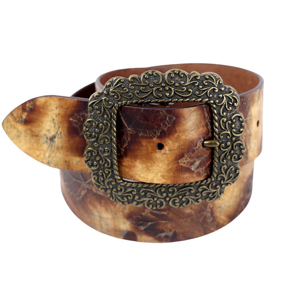 Olga Santini TOOLED BROWN GENUINE LEATHER 1 3/4"Wd DRESS CASUAL BELT Sz S (6M